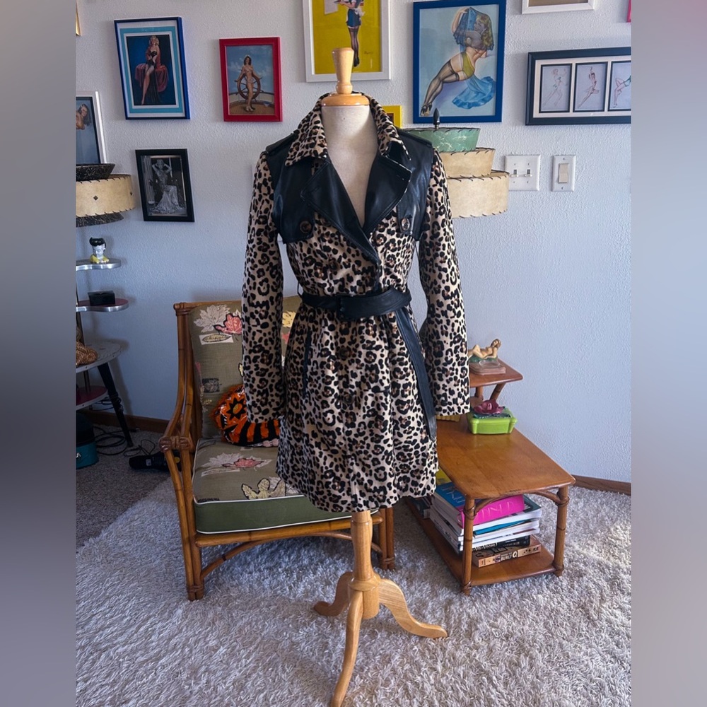 Retro 1950s style Coat | Leopard | Trench | Belted | S M | Colorblock | 60s